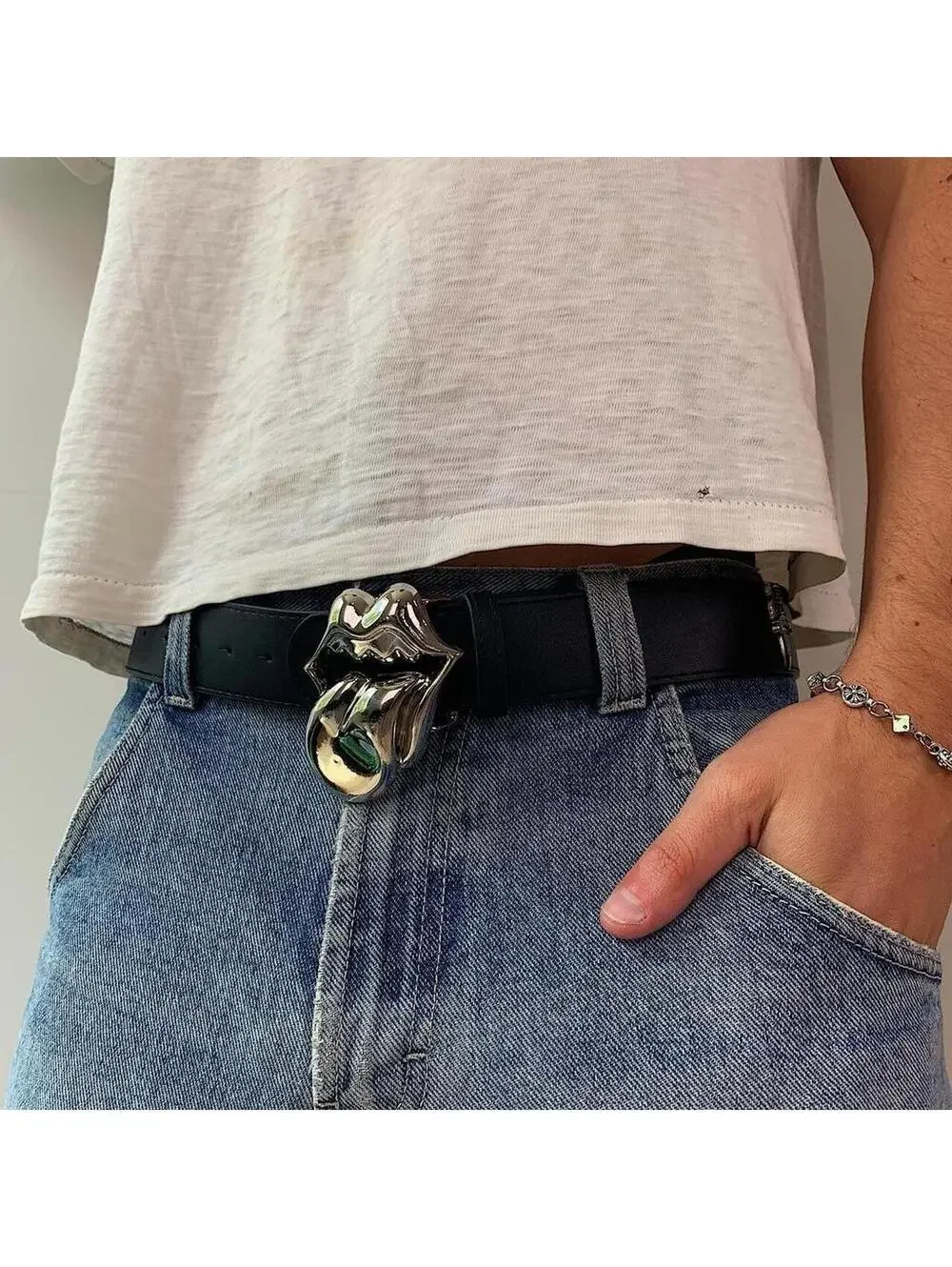 Grunge punk style Lip Tongue silver belt buckle. Punk gothic y2k style. 41